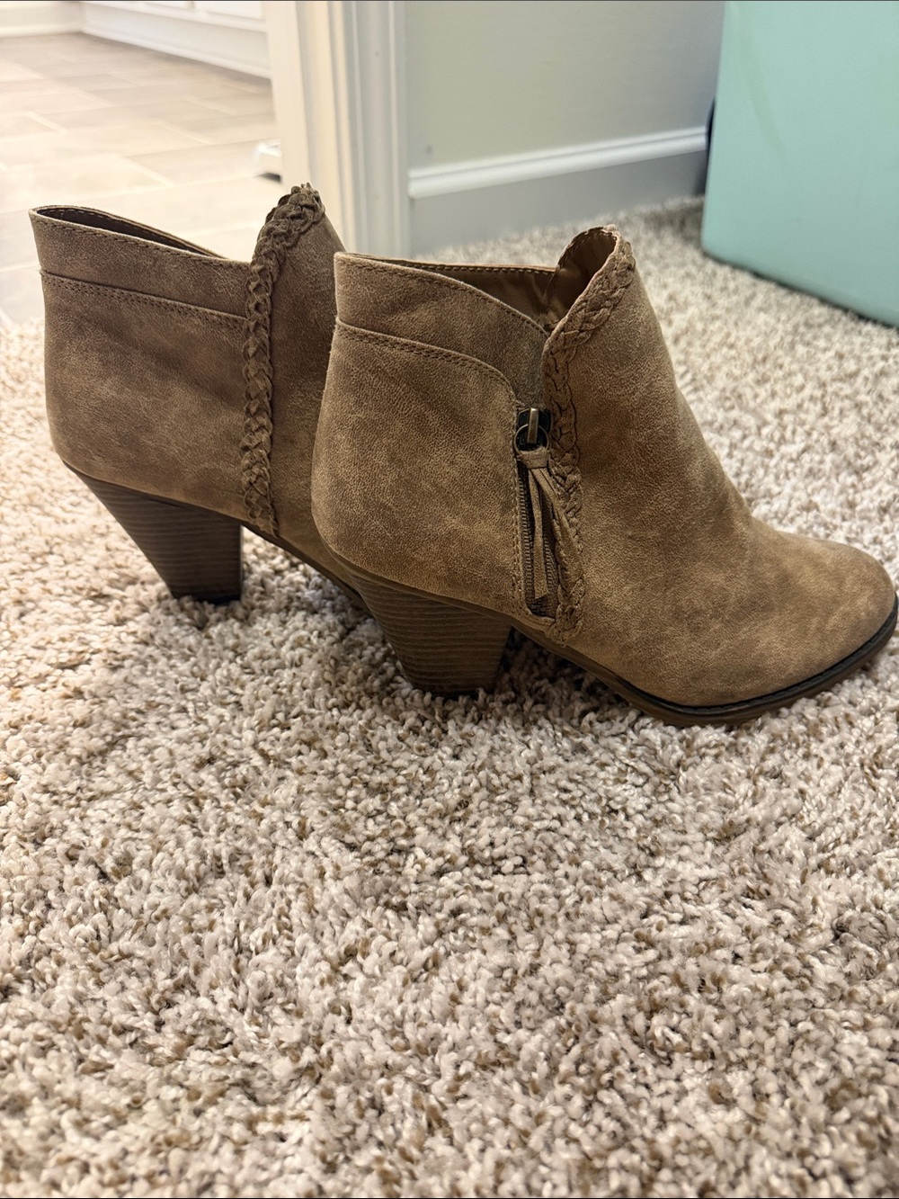 Maurices Taupe Braided Suede Ankle Booties